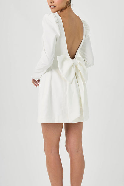 Puff Sleeve Mini Dress With Bow Back - view 6