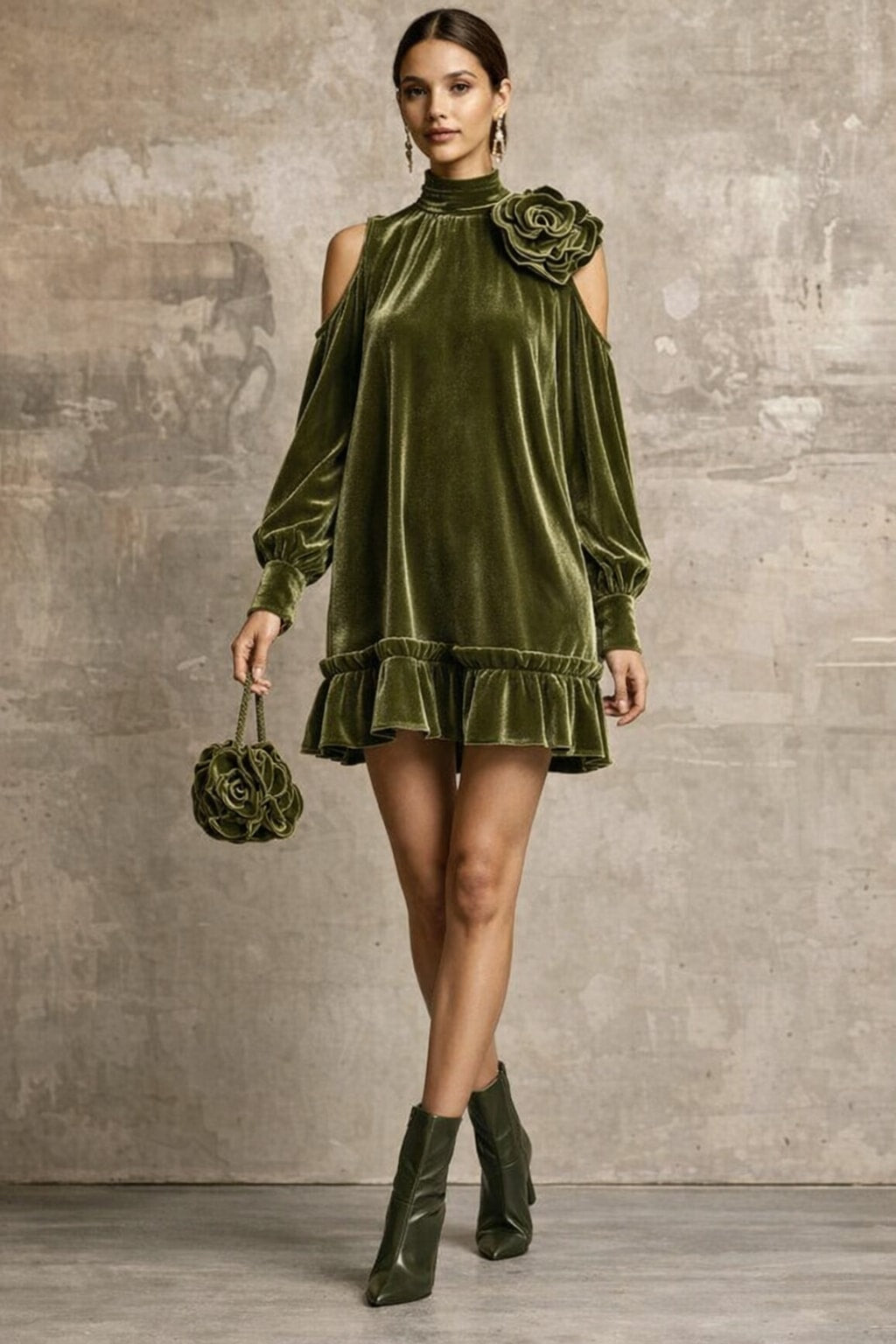 Synthetic Fiber Mini Dress With 3D Rose Applique Hem - 2
