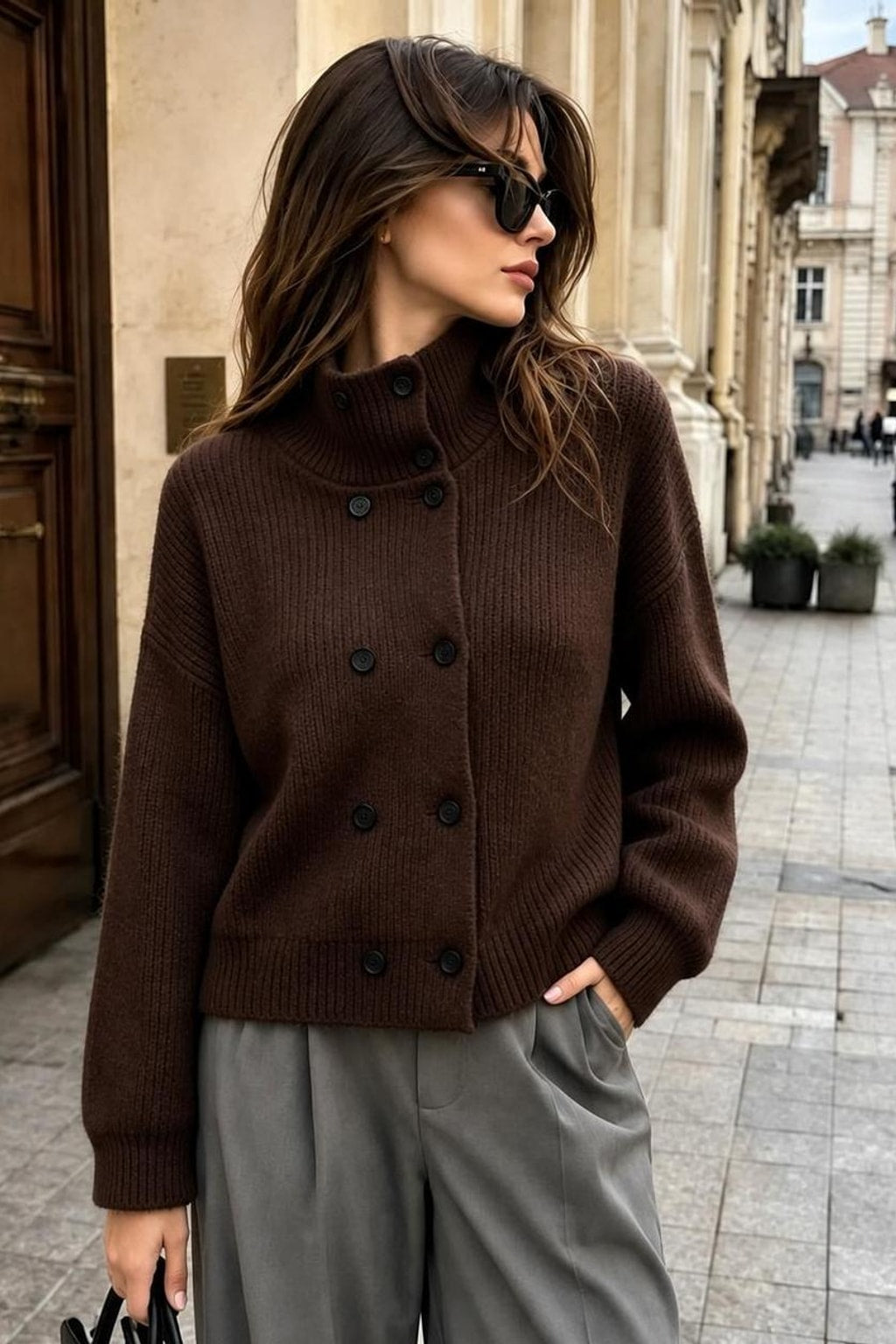 Knit Turtleneck Double-Breasted Cardigan Sweater - 6