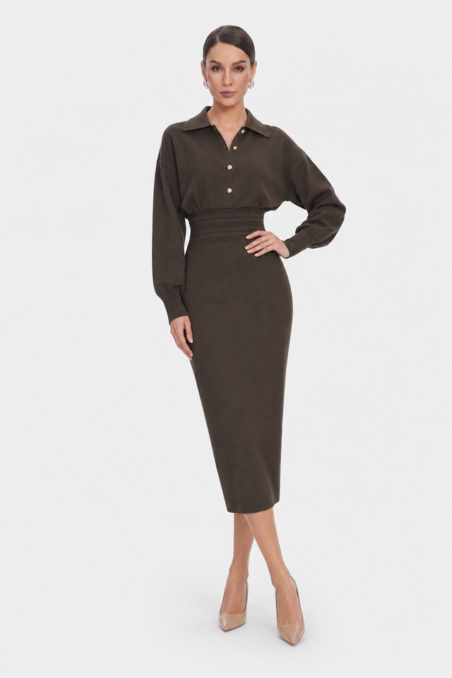 Knit Shirt Dress With Cinched Waist - 2