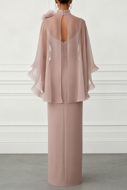 Floral Mesh Cape Sleeve Maxi Dress in Pink - view 3