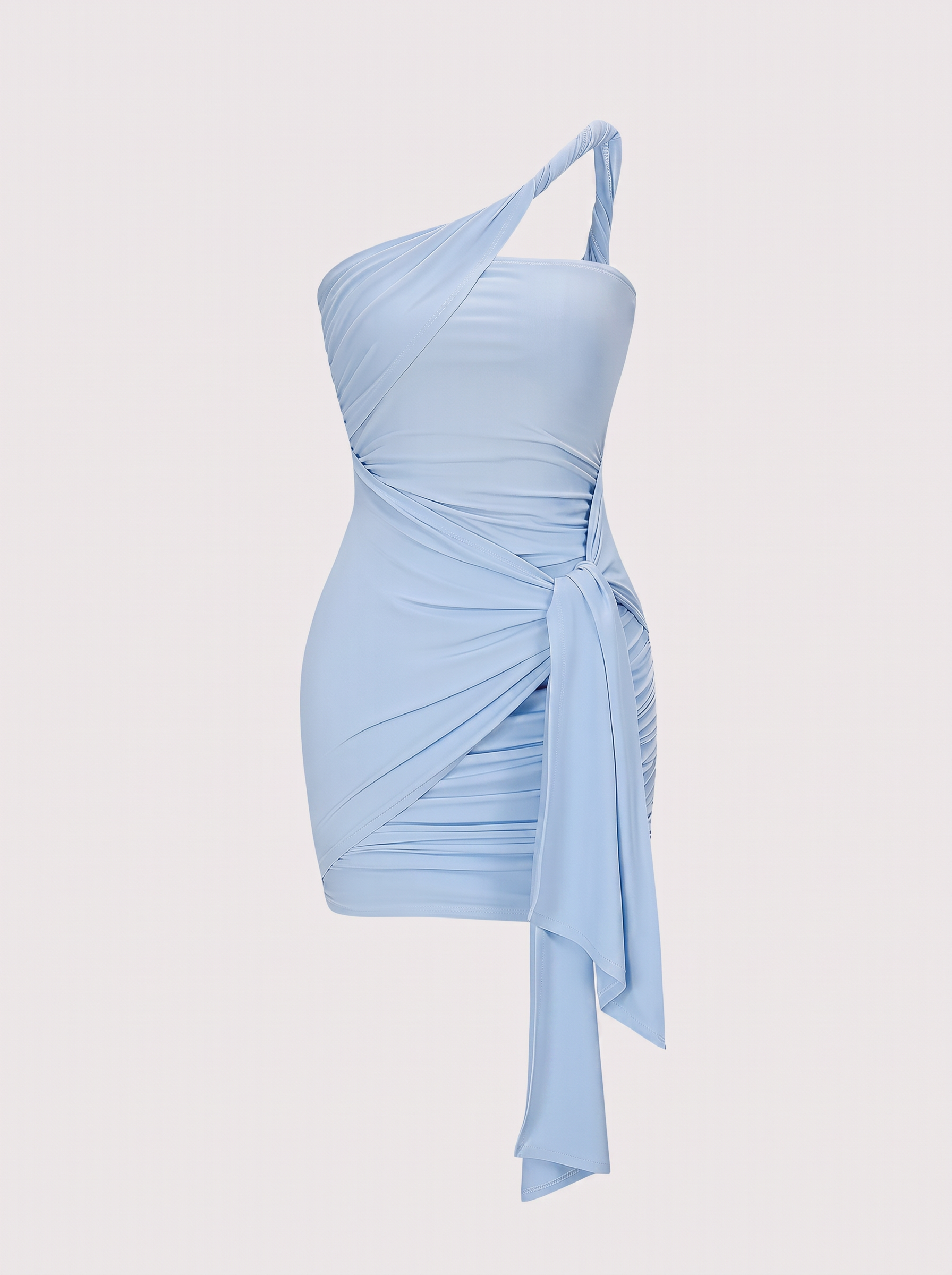 Twist Knot One-Shoulder Ruched Mini Dress - view 8