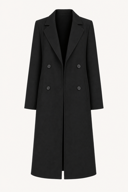 Black double-breasted long coat