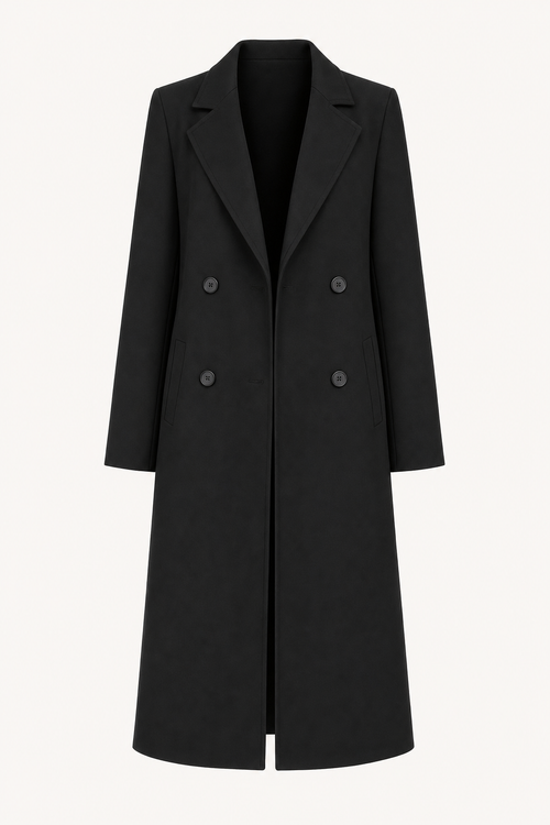 Black double-breasted long coat