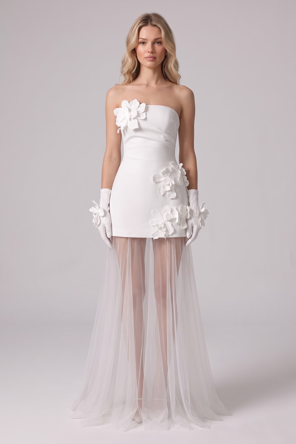 Elegant Strapless Evening Dress With Floral Patchwork - 2