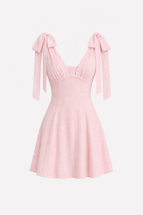 Pink Embroidered Cotton Mini Dress