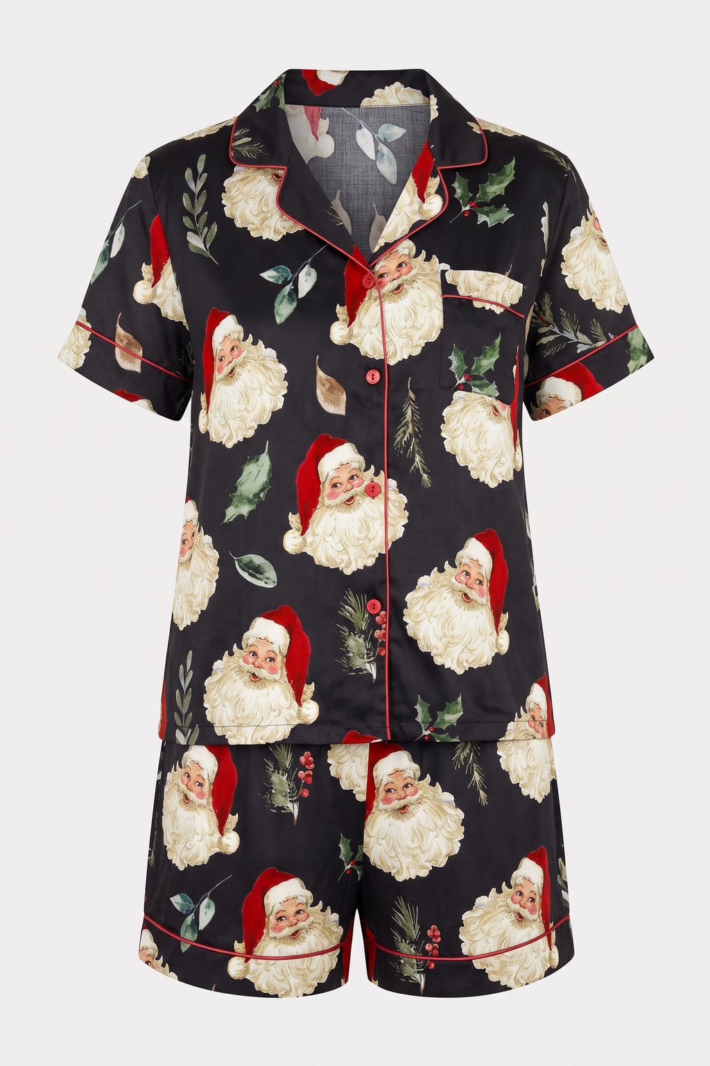 Satin Pajama Set With Button-Up Top - 1