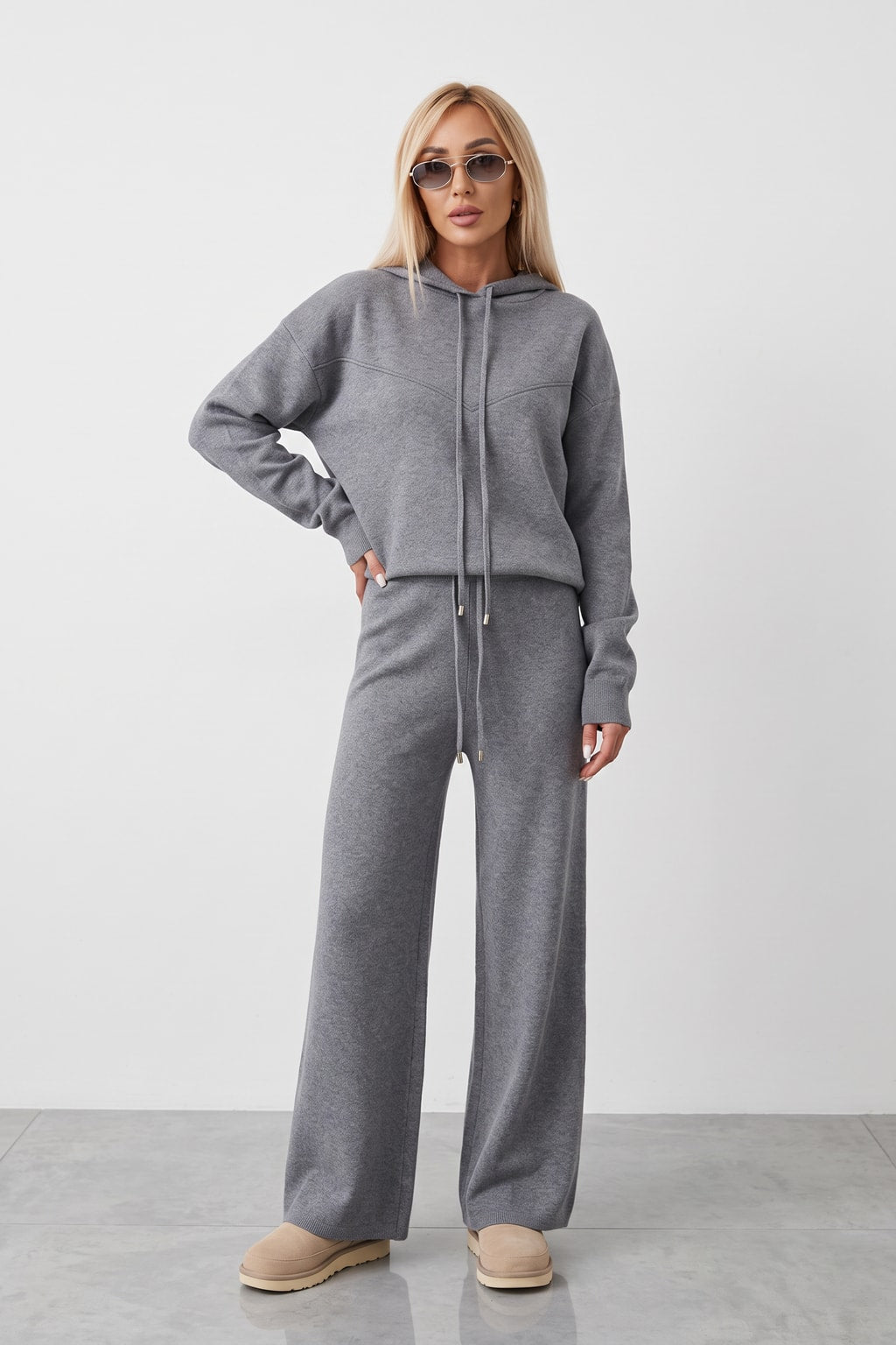 Knit Two Piece Set With Hooded Pullover - 6