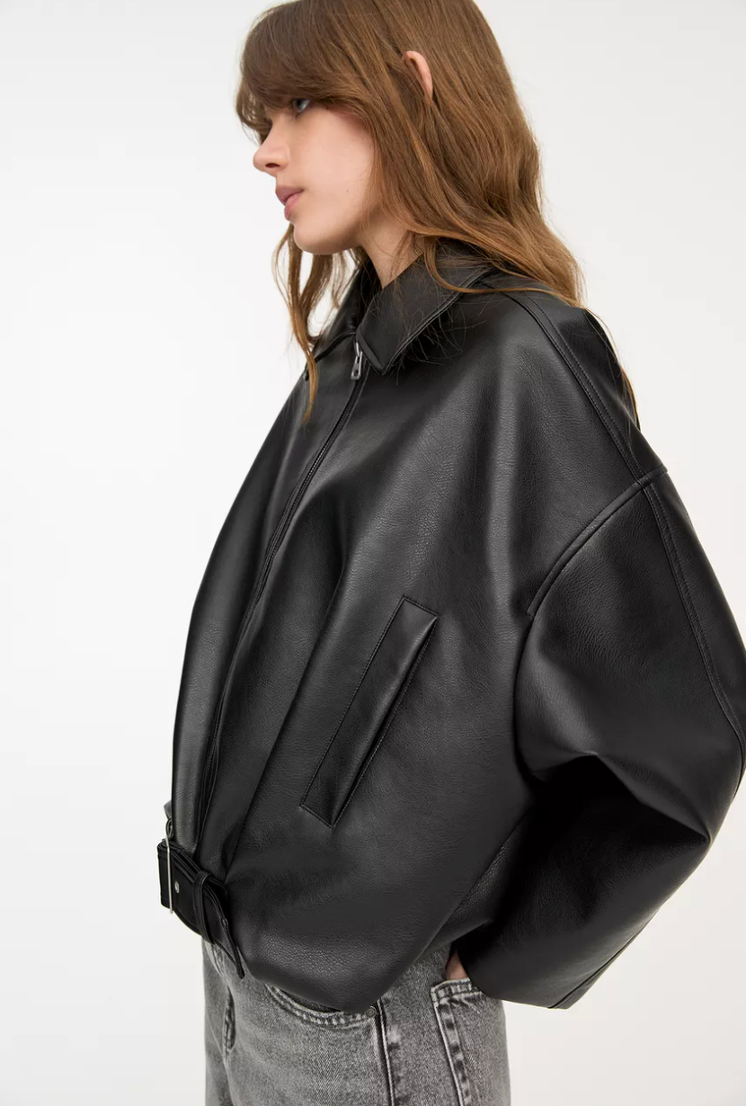 Oversized Belted Leather Jacket - view 6