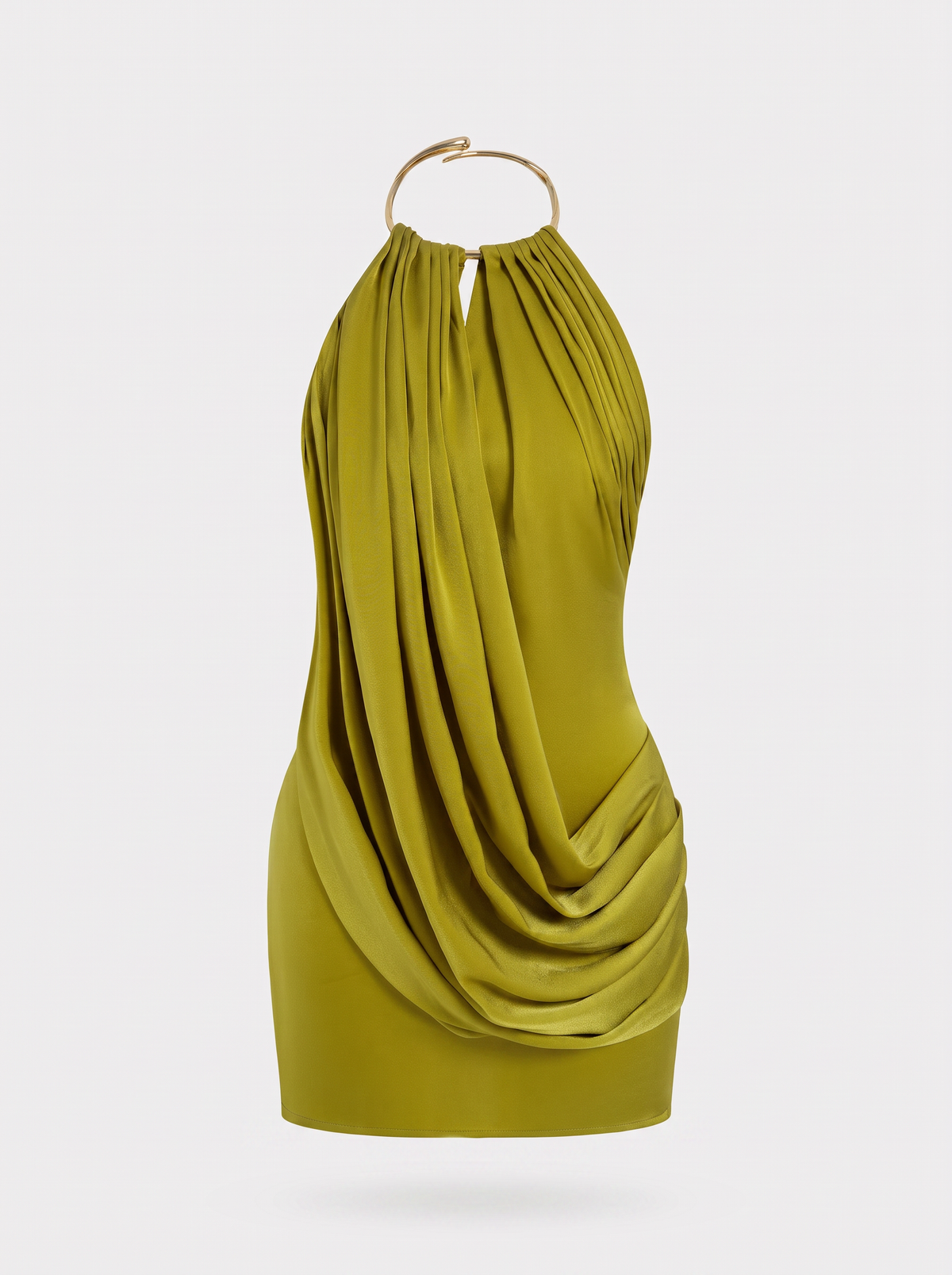 Metallic Satin Ruched V-Neck Mini Dress
