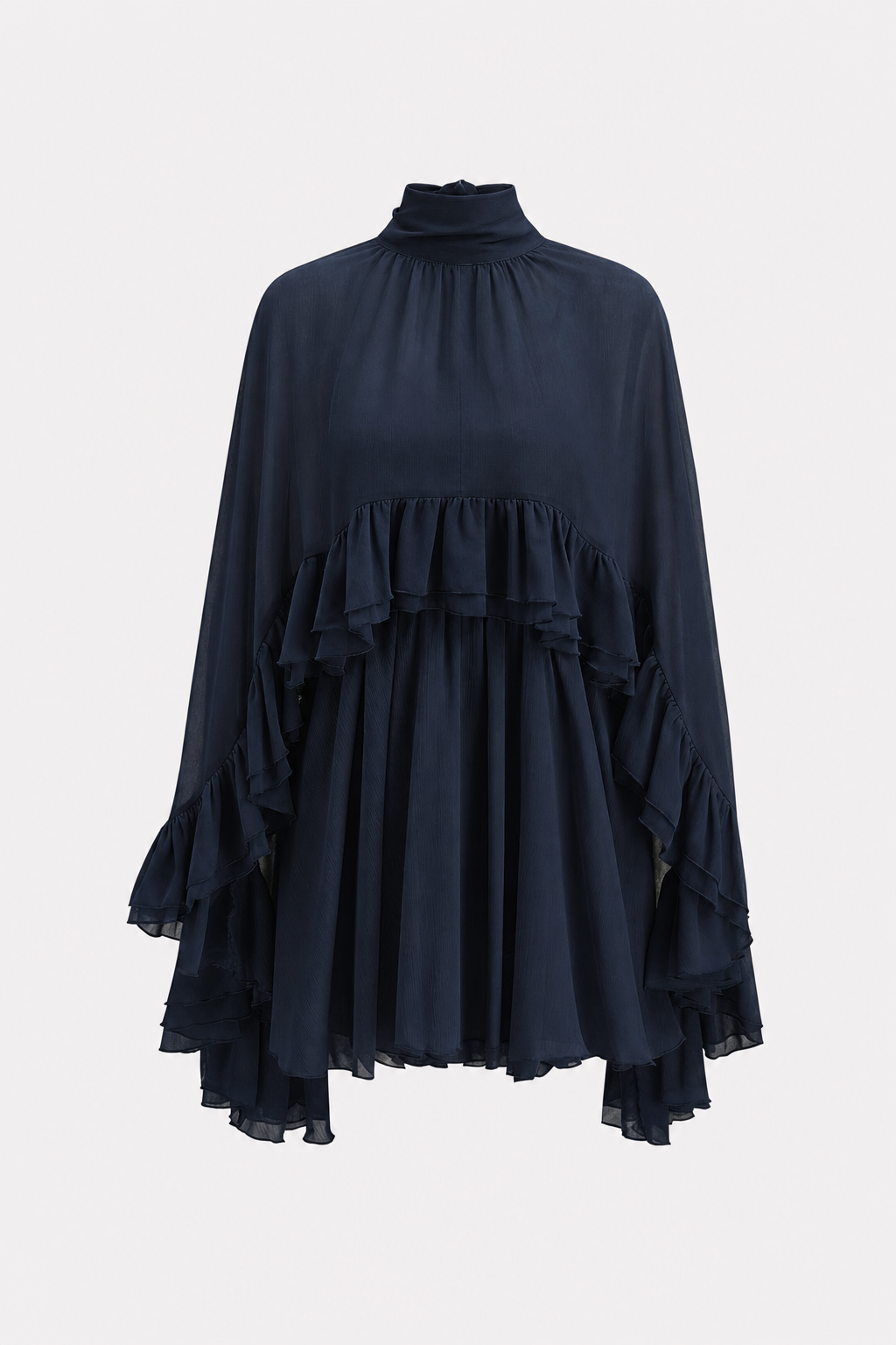 Chiffon Mini Dress with Ruffle Cape Overlay - view 7