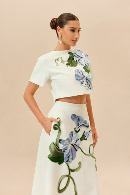 Floral Applique Cropped Top and Maxi Skirt Set - view 5