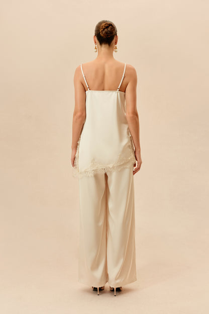 Beige Lace-Trim Cami and Wide-Leg Pants Set - view 4
