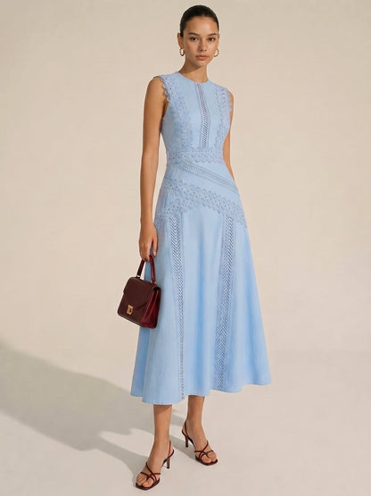 Light Blue Cotton Sleeveless Midi Dress - view 2
