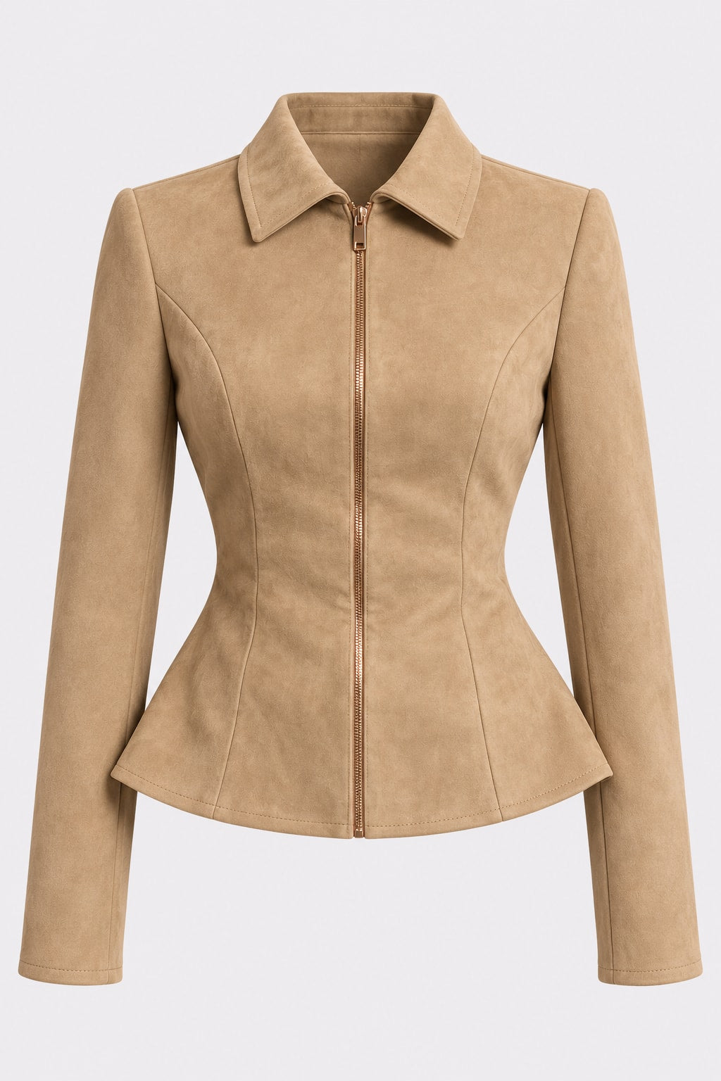 Khaki Jacket Retro Peplum Zip-Up - 1