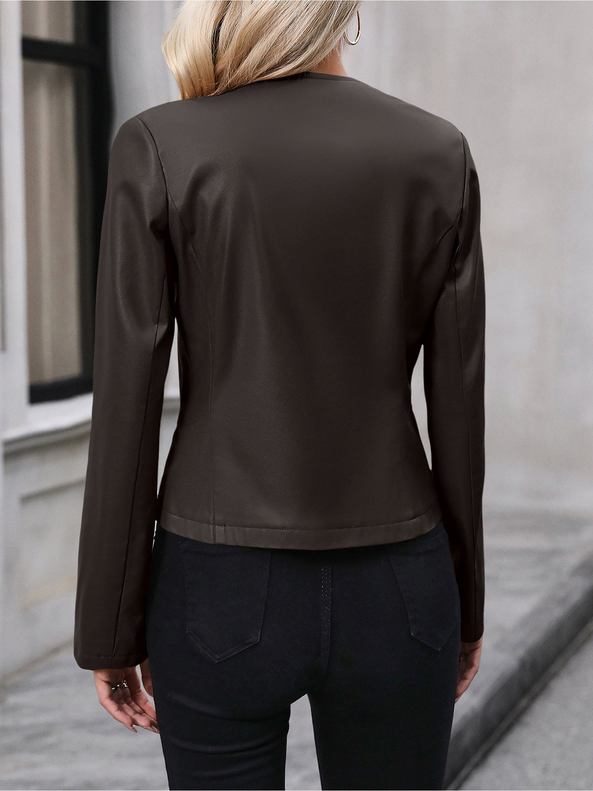 Fitted Cropped Moto Jacket, Zip Front - view 13