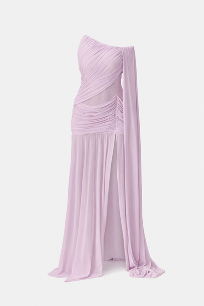 Cape Sleeve Mesh Maxi Dress in Purple