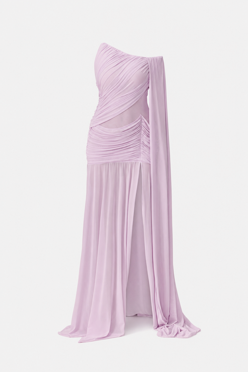 Cape Sleeve Mesh Maxi Dress in Purple