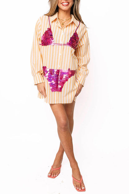 Striped Long-Sleeve Button-Up Tunic - view 3