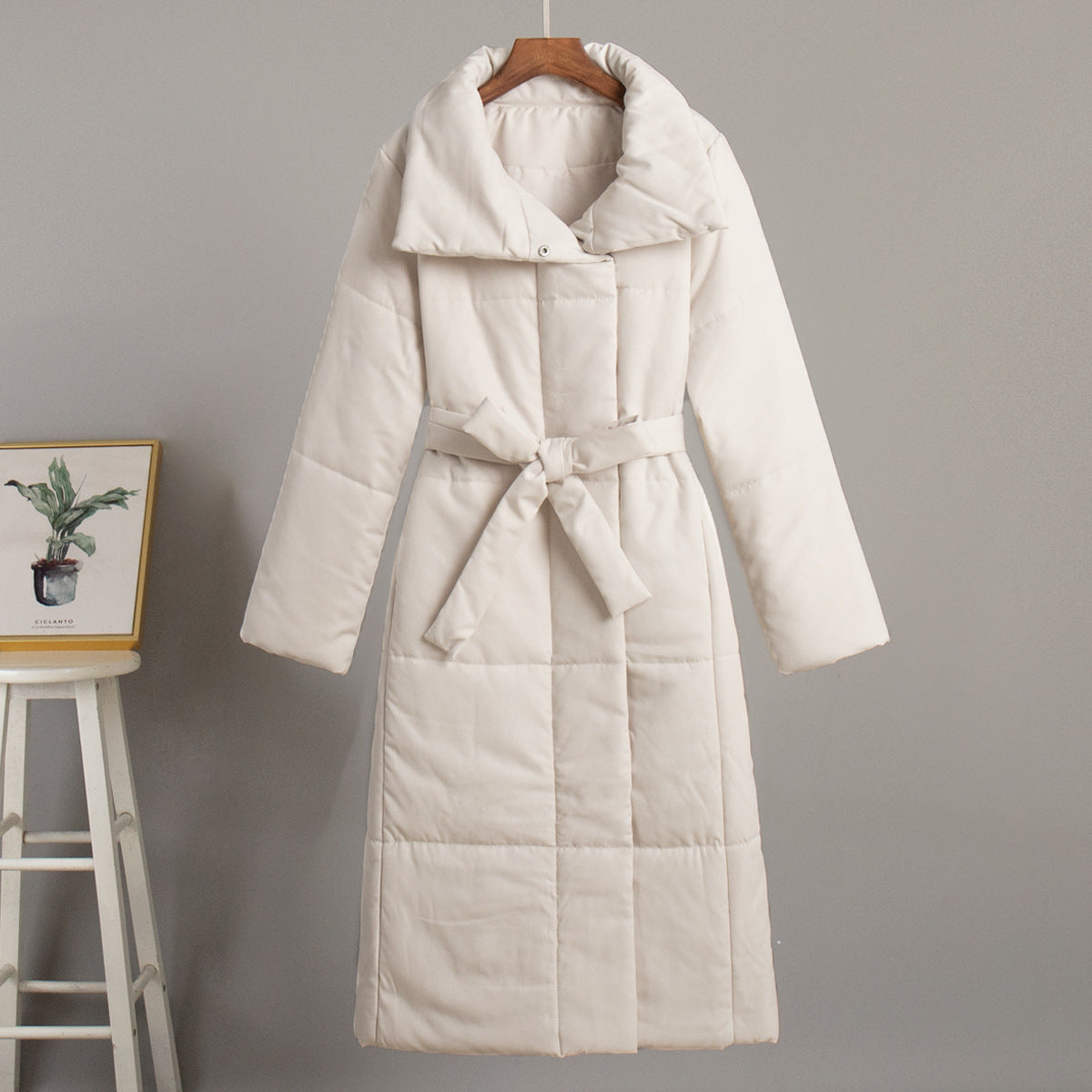 Quilted Cotton Blend Long Belted Coat - view 2