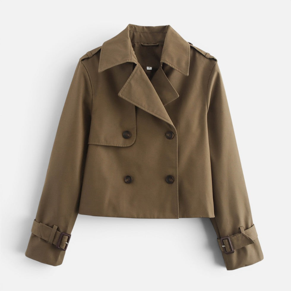 Cotton Blend Cropped Trench Jacket - view 3