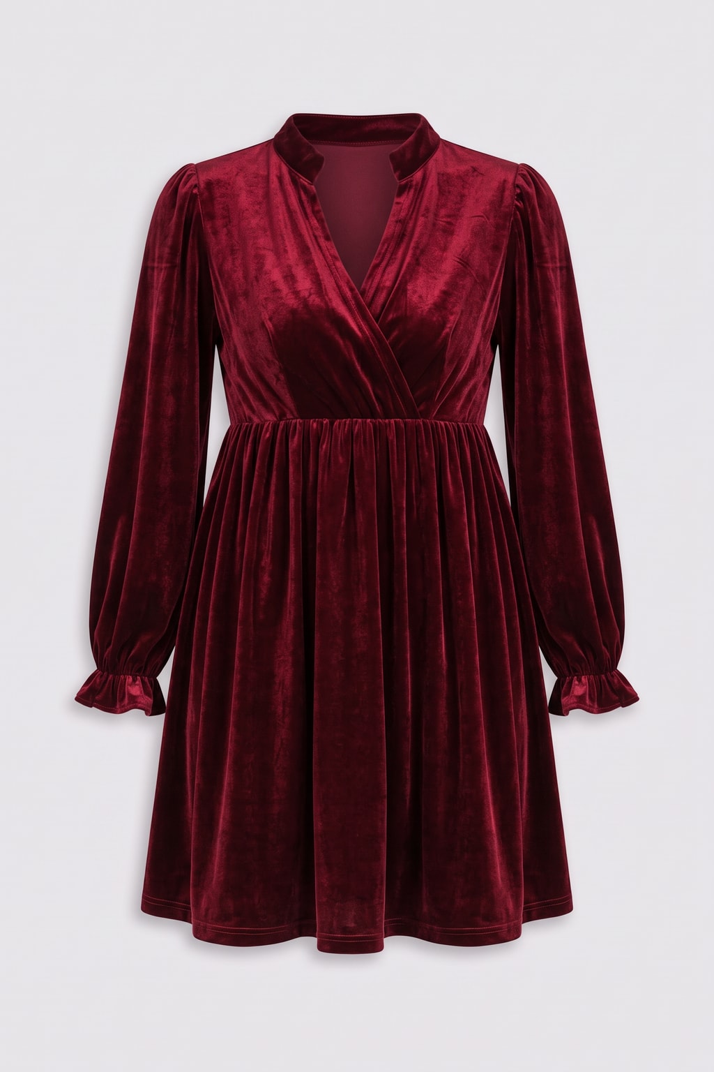 Velvet Dress With Puff Sleeves - 1