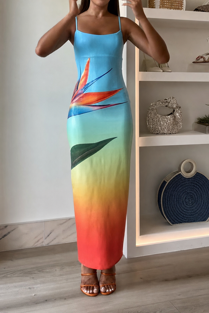 Blue Sequin Maxi Dress with Back Slit - view 4