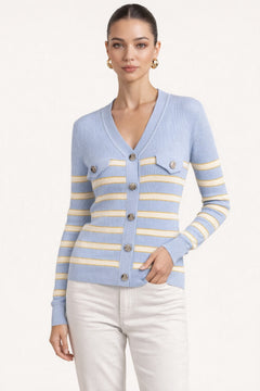 Knit Open Cardigan Sweater With Slim V-Neck - 2