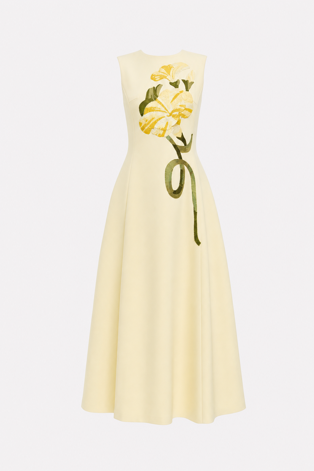 Floral Embroidery Midi Dress for Women Sleeveless A-Line - 1