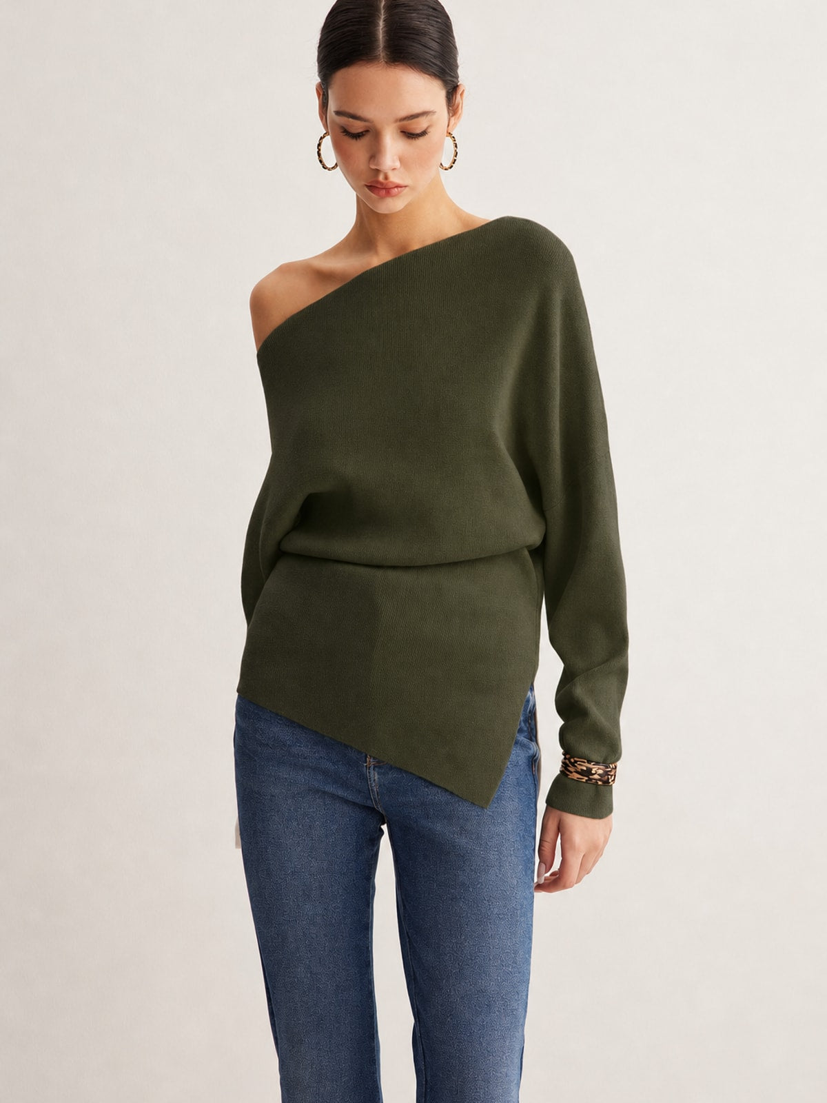 Wool-Blend Knit Top With Asymmetrical Neckline - 7