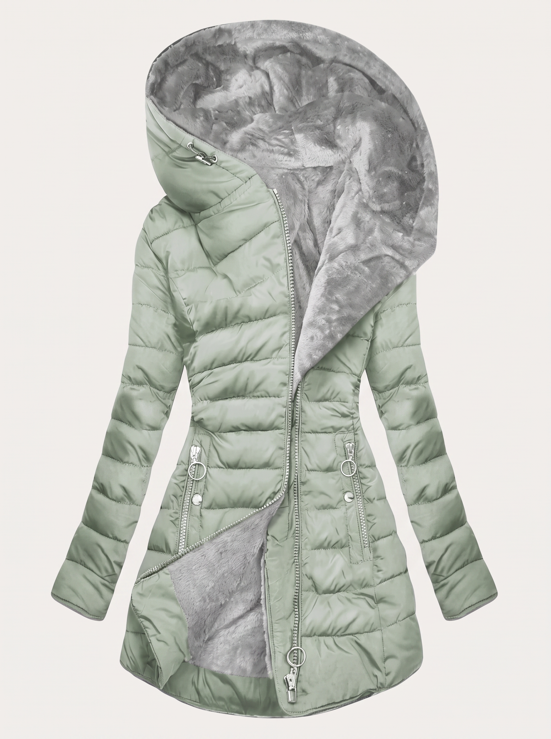 Faux Fur Lined Hooded Puffer Coat, Slim Fit
