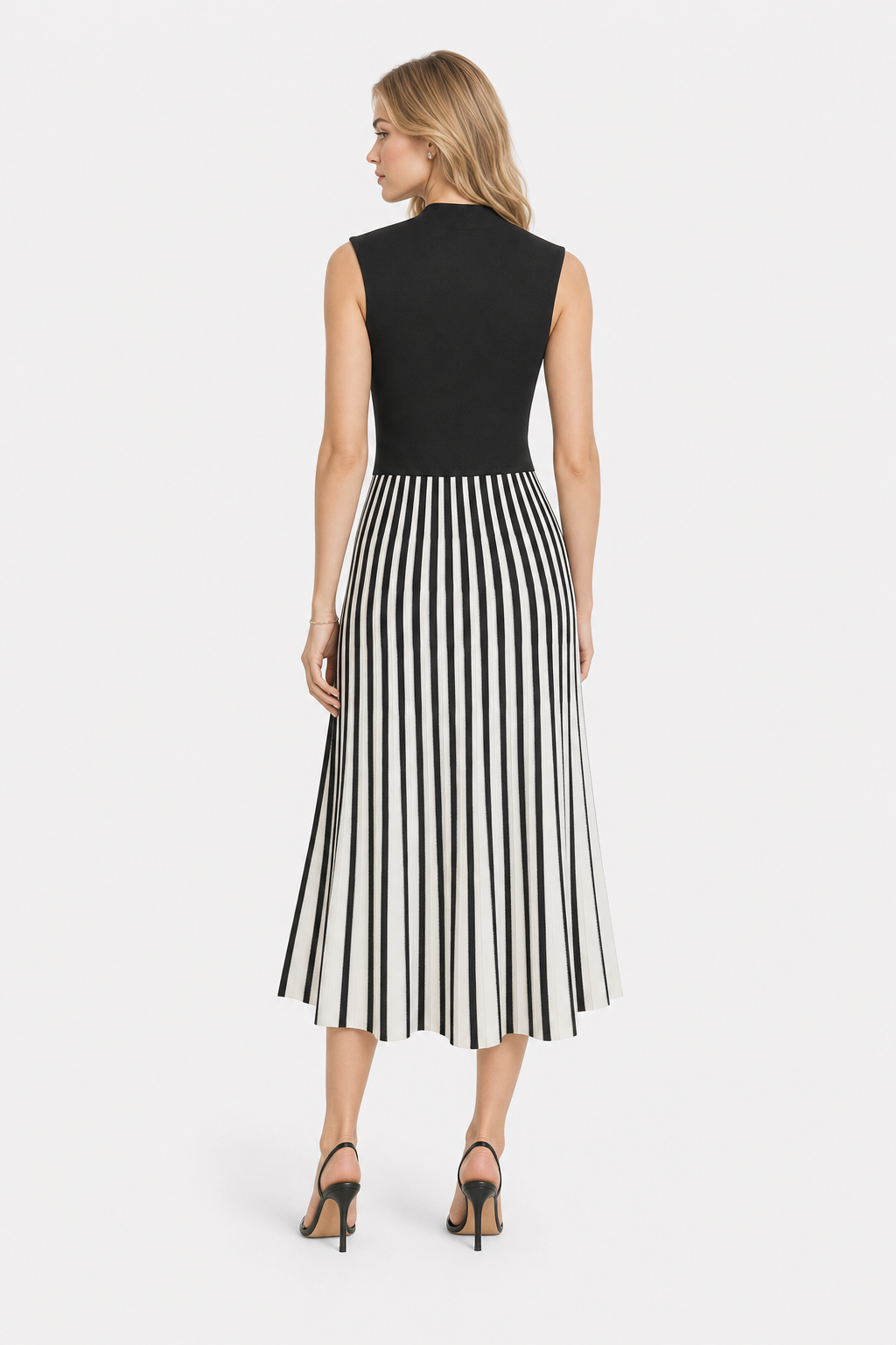 Mock Neck Color Block Knit Midi Dress - view 4