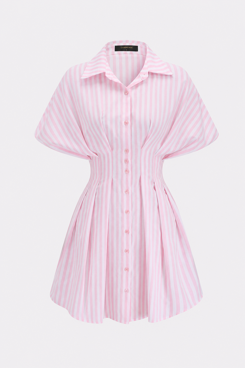 Striped Cotton Blend Shirt Dress, Cinched Waist - view 6