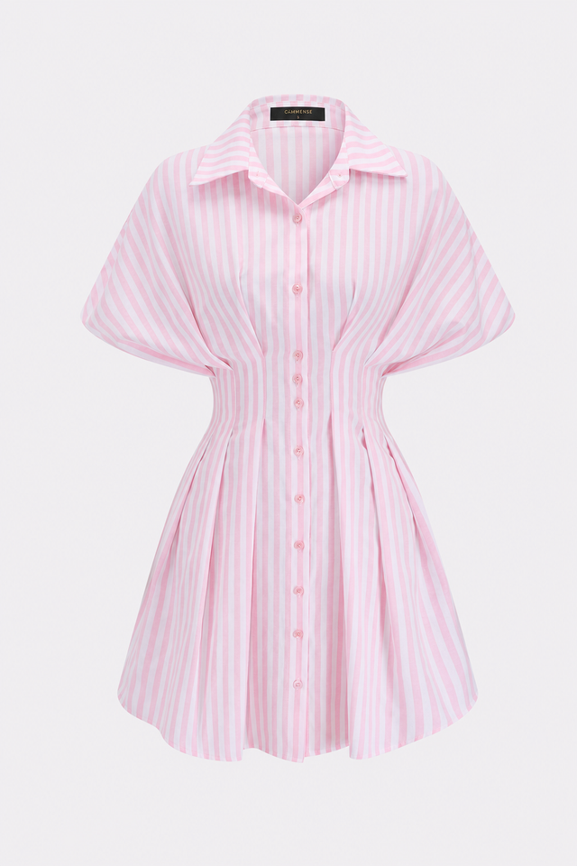 Striped Cotton Blend Shirt Dress, Cinched Waist - view 6