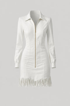 Synthetic Fiber Mini Dress With Zipper And Tassel Detail - 1