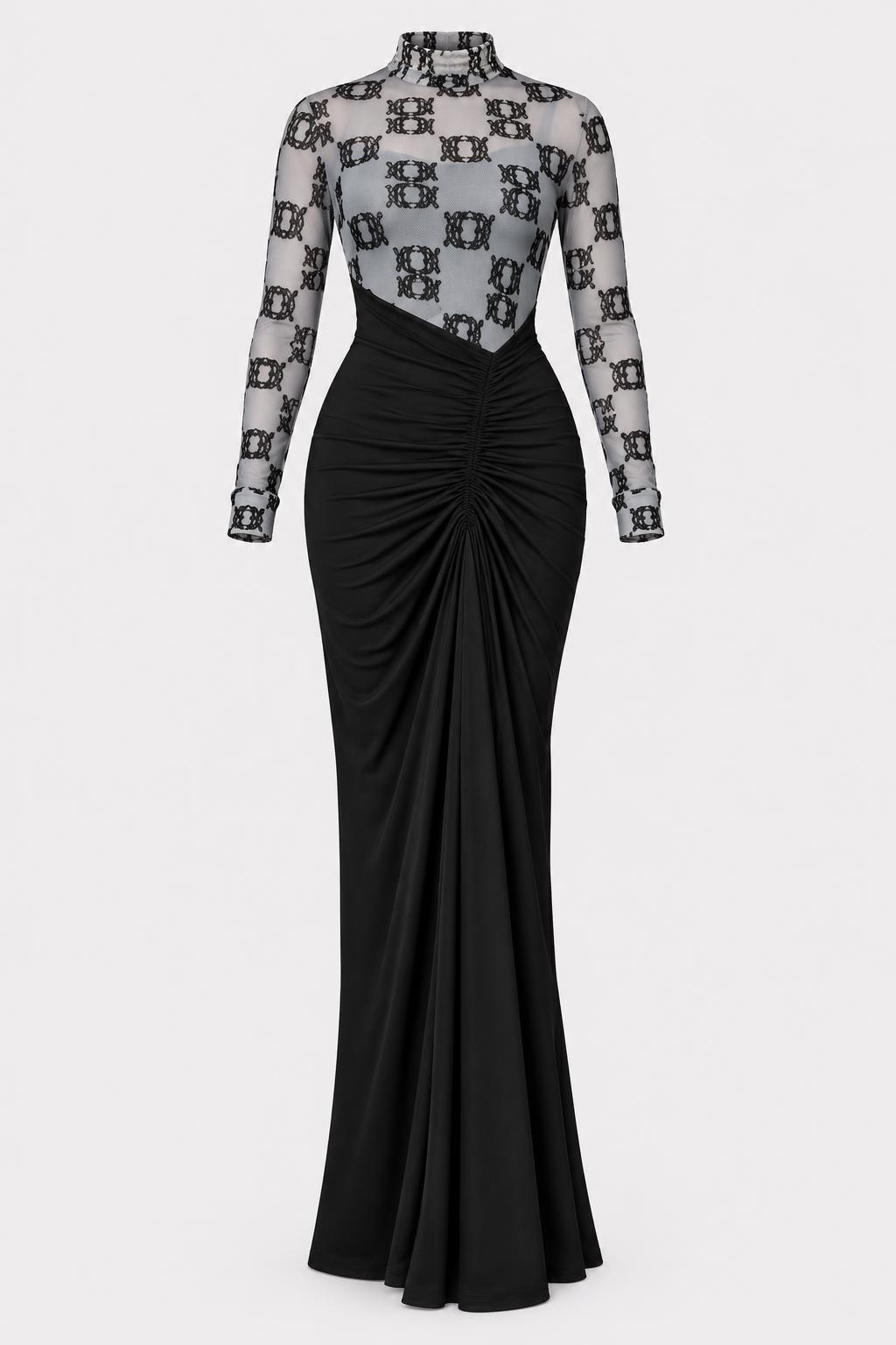 Mesh Maxi Dress With High Neck - 1