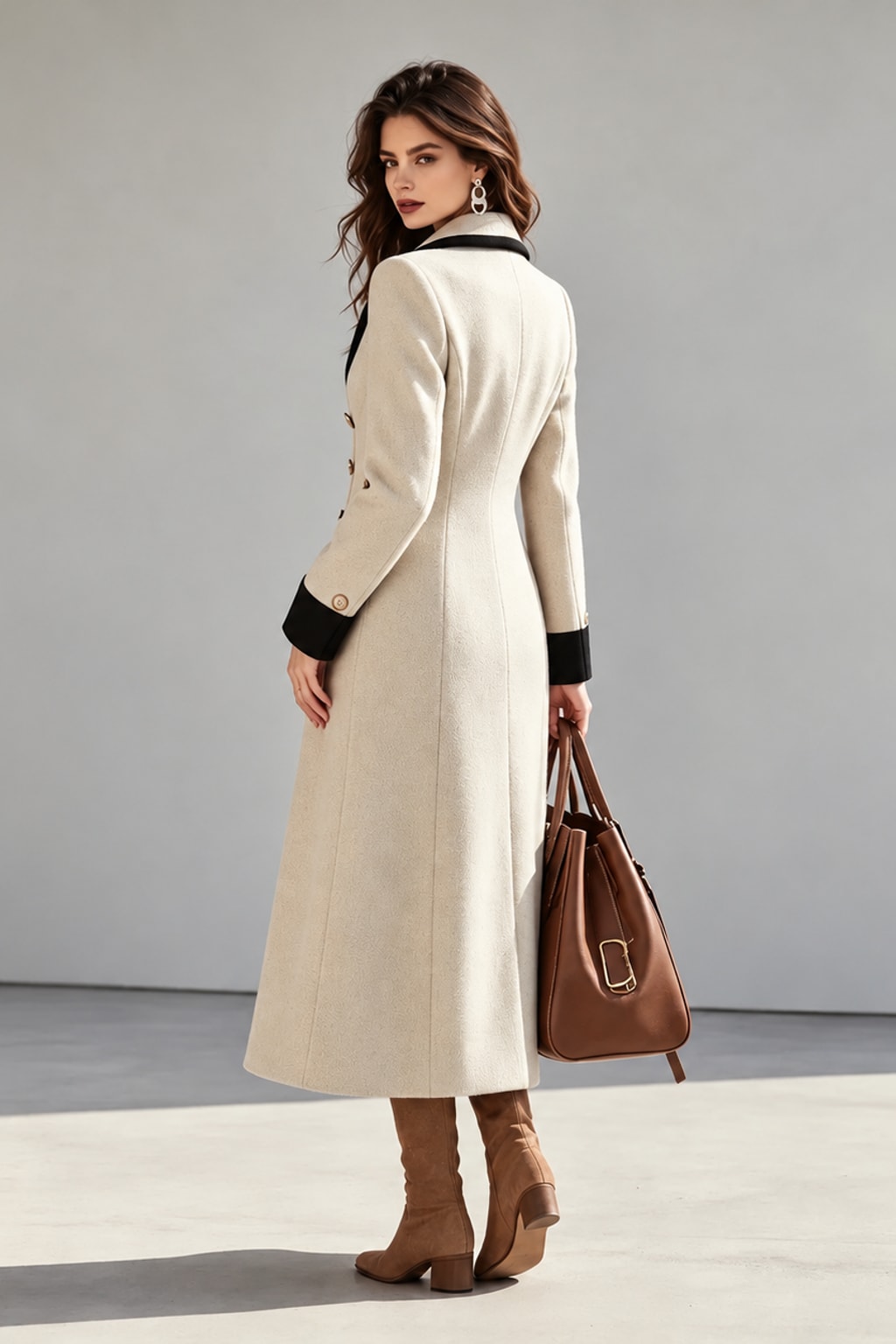 Knit Trench Coat Double Breasted Lapel Jacket - 3