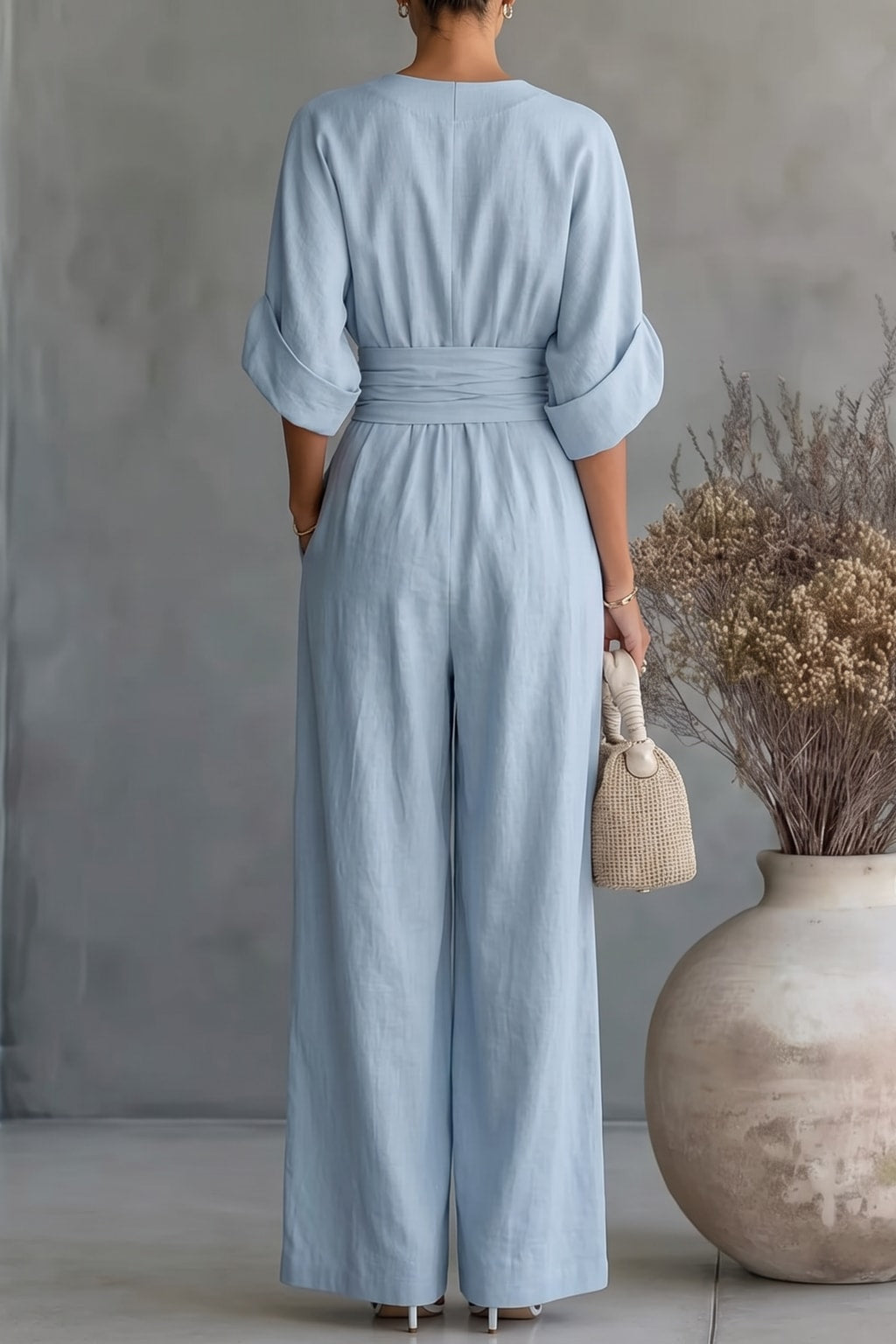 Polyester Wide Leg Jumpsuit With Ruched Detail - 3