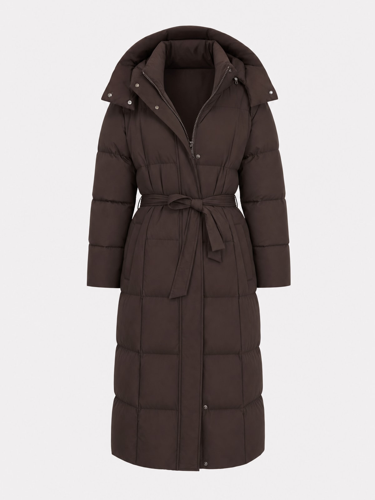 Padded Full Length Coat with Cinched Waist - 1