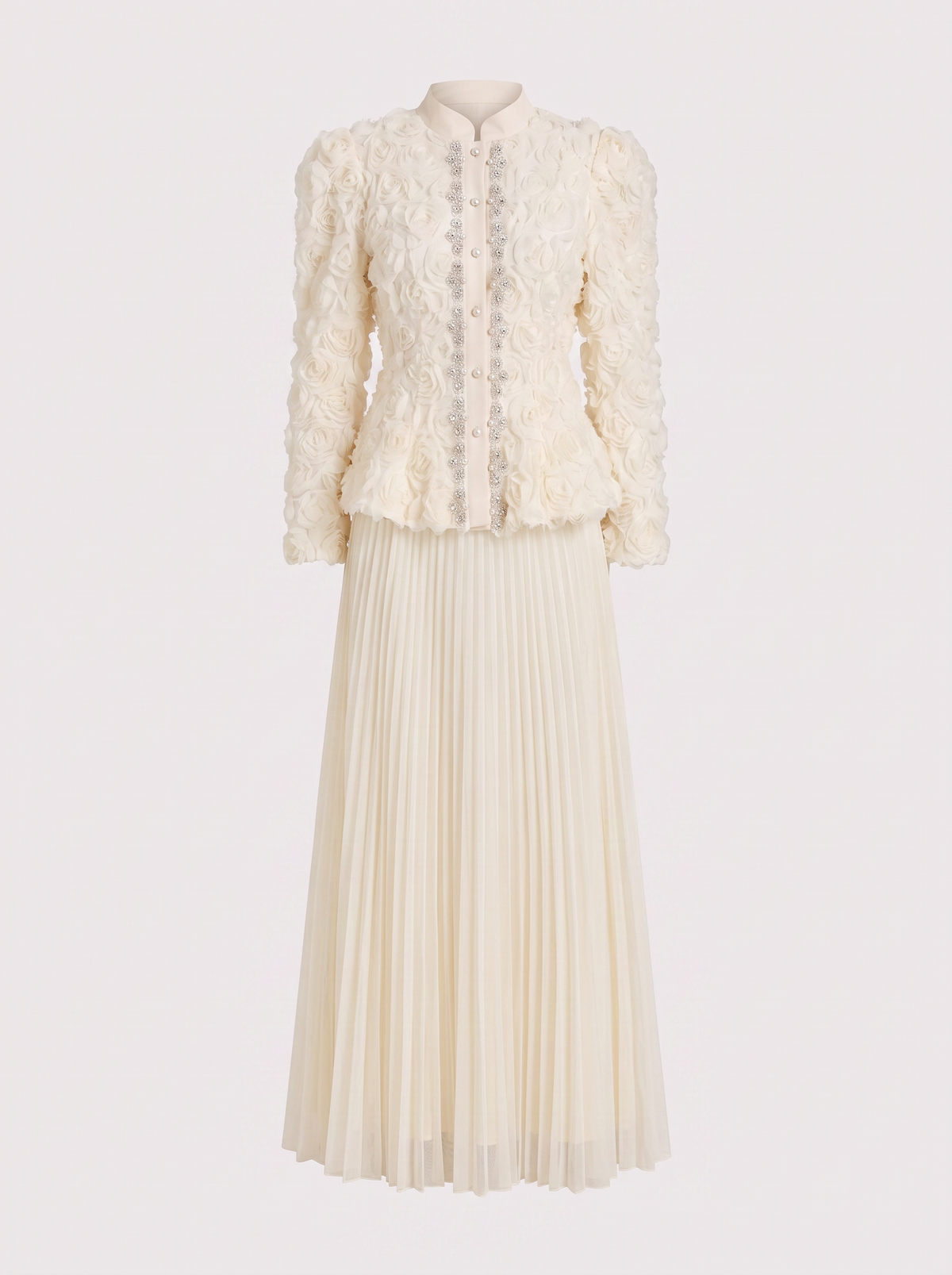 Floral Applique Top and Pleated Tulle Skirt Set