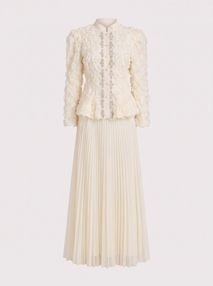 Floral Applique Top and Pleated Tulle Skirt Set