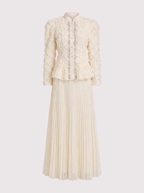 Floral Applique Top and Pleated Tulle Skirt Set