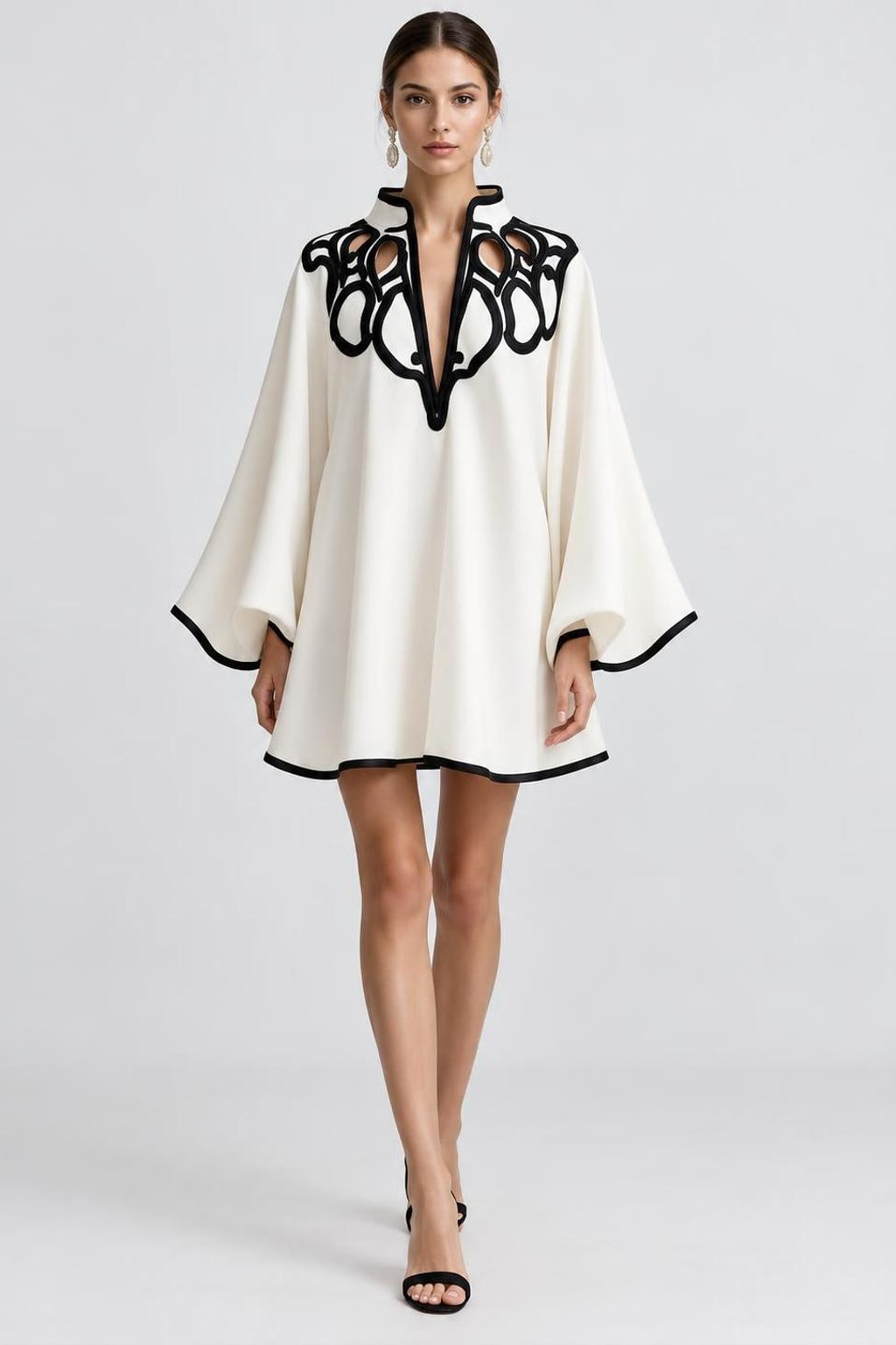 Polyester Blend Mini Dress With Flared Sleeves - 5