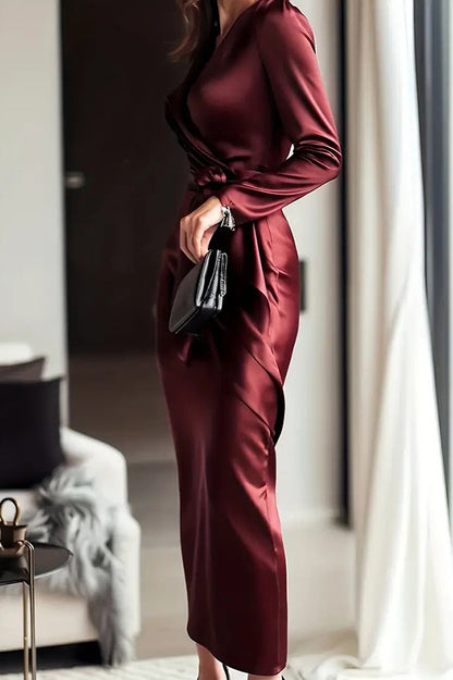 Satin V-neck tie-waist midi dress - view 8