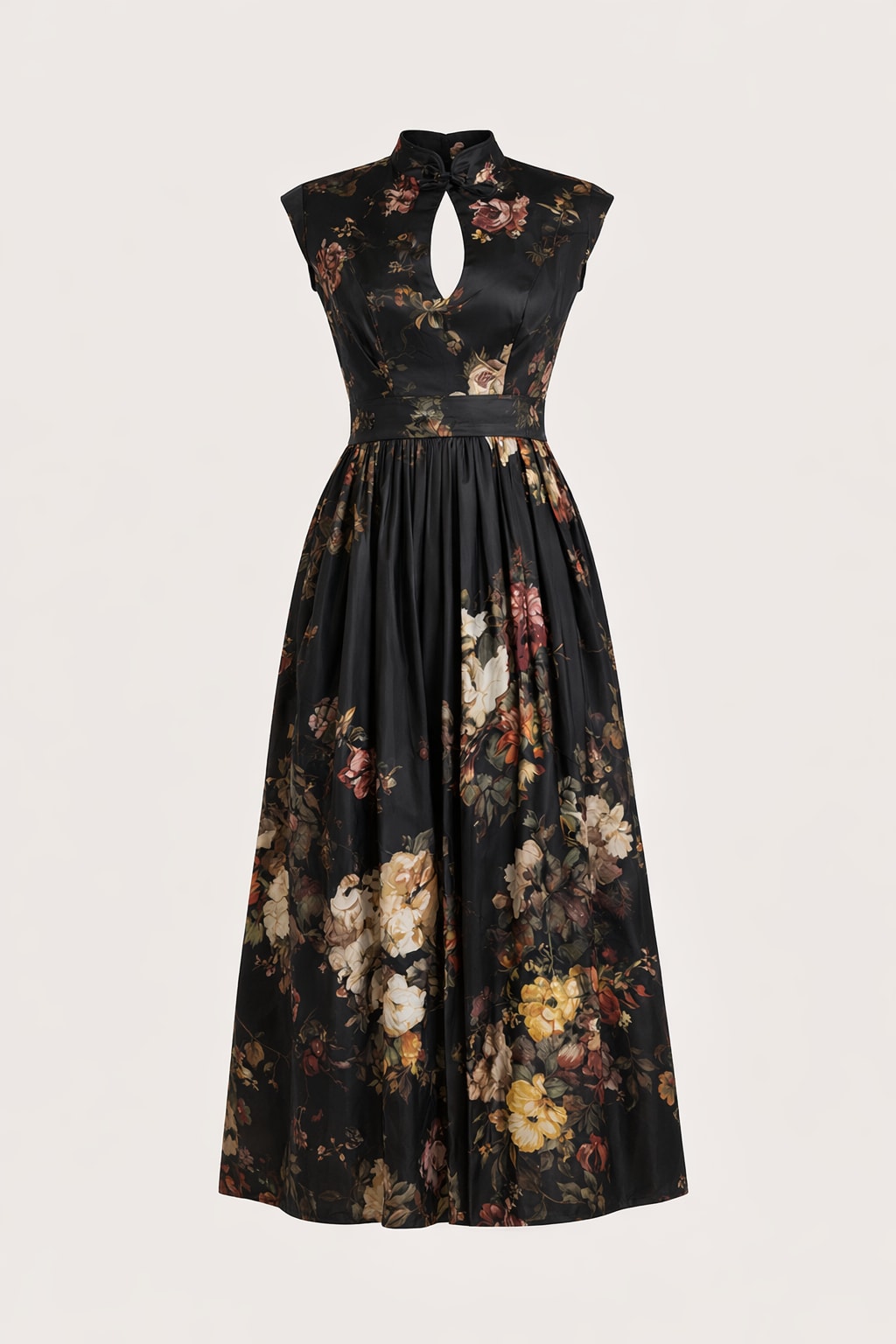 Satin Midi Dress With Keyhole Collar - 1