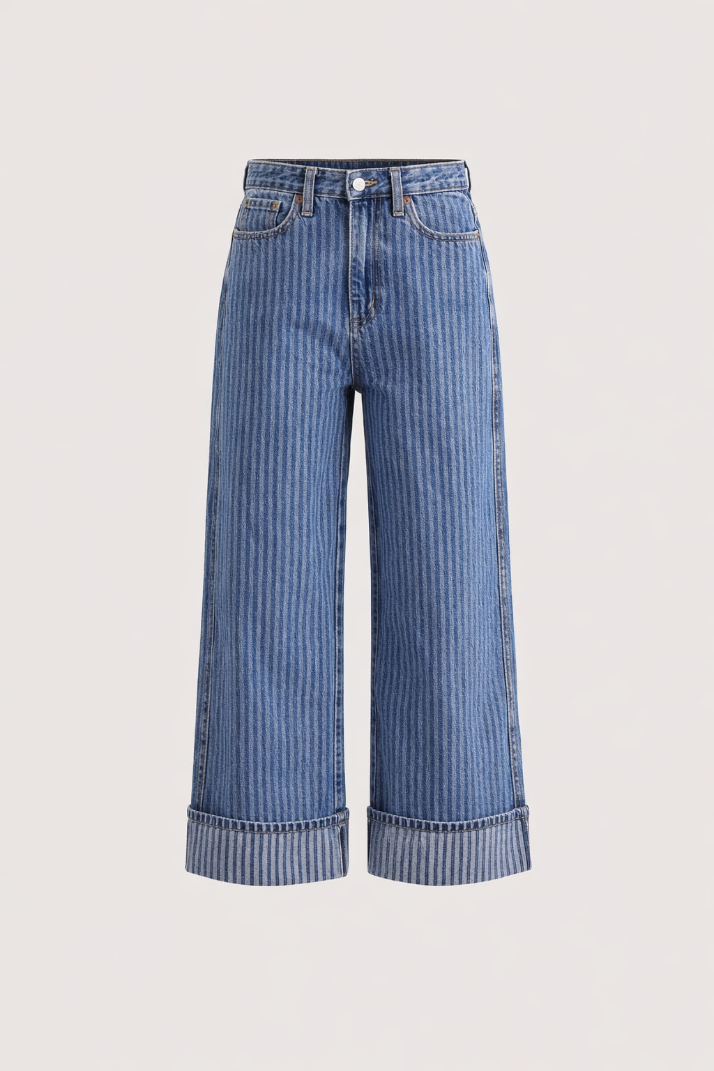 Denim Straight Leg Jeans With Washed Retro Style - 1