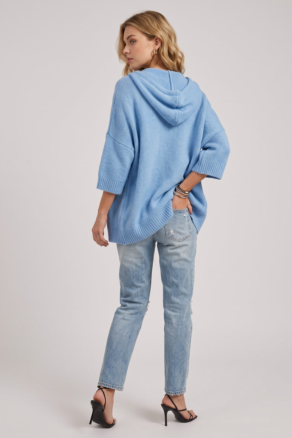 Cozy Knit Cardigan with Hooded Open Front - 5
