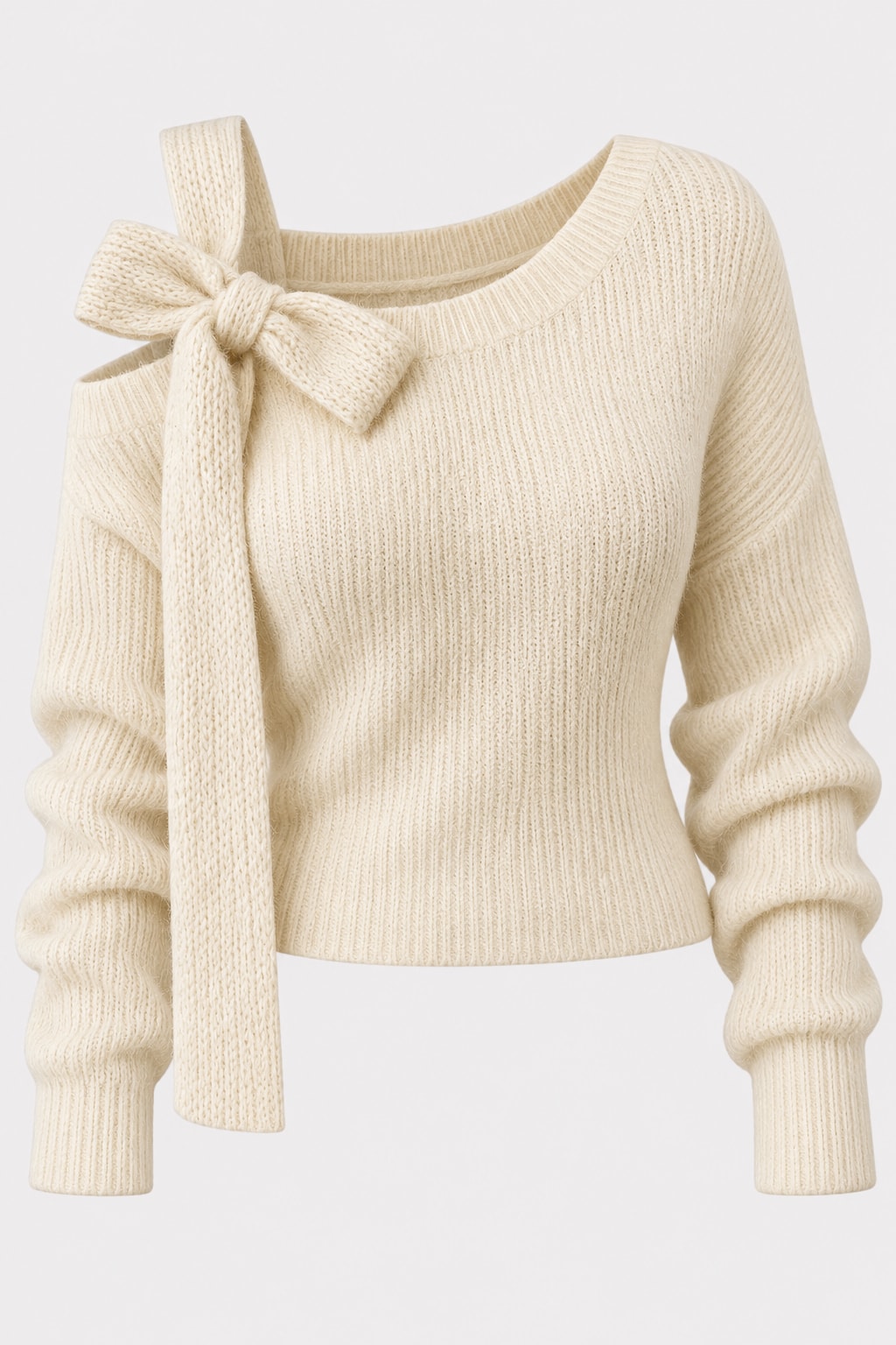 Knit Top Off-Shoulder Bow Detail - 1
