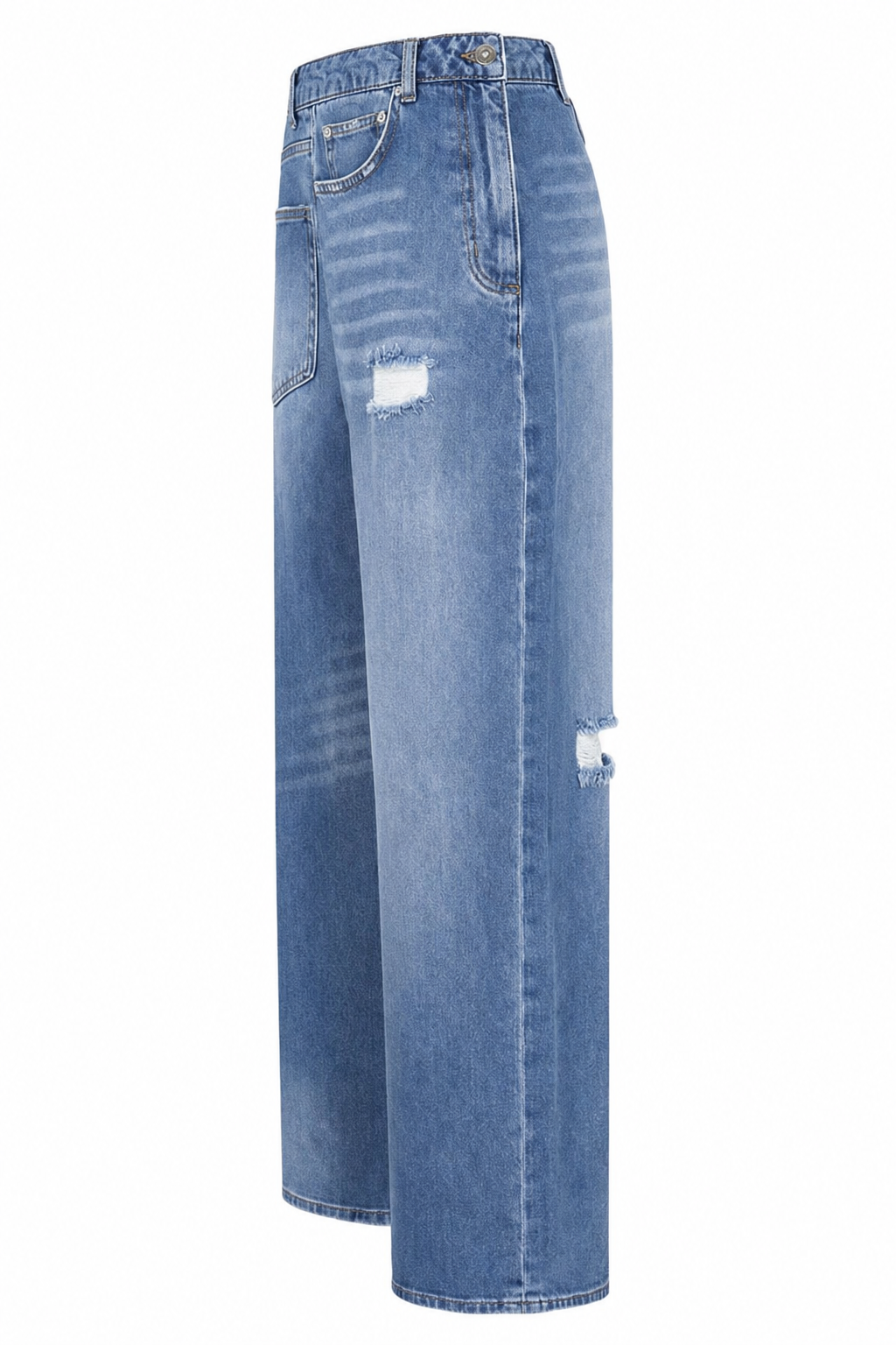 Distressed Wide Leg Jeans, Asymmetrical Pockets - view 8
