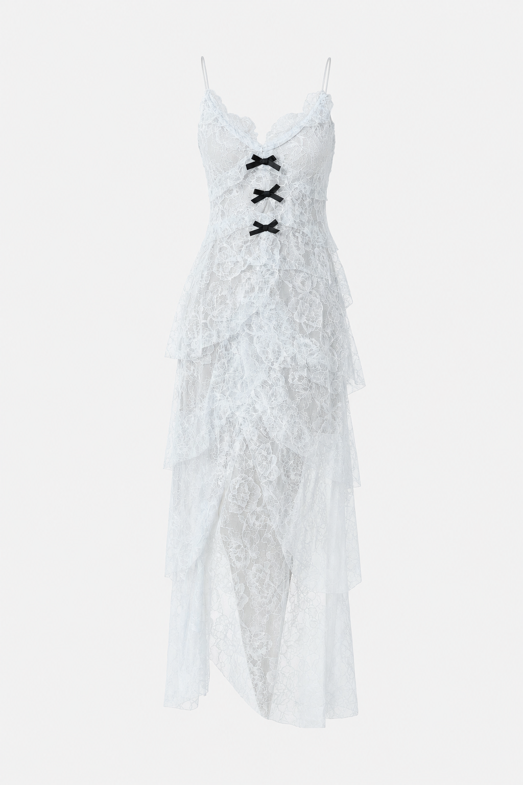 Tiered Ruffle Lace Maxi Dress in Blue